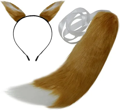 Vista 15 de Anime Wolf Fox/Cat - Cola de felpa de 25 pulgadas + 2 orejas de clip para Halloween Cosplay