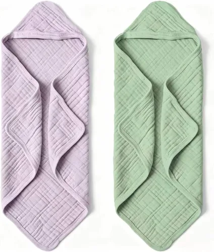 Vista 7 de Toallas de baño con capucha de muselina orgánica, paquete de 2 toallas de baño 100% algodón orgánico para bebés, bebés, niños pequeños, 32 x 32