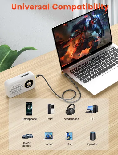 Vista 6 de VANAUX Cable auxiliar para automóvil de 90 grados en ángulo recto, cable auxiliar estéreo a conector compatible con reproductor MP3, estéreo