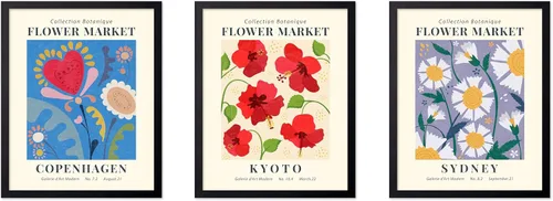 Vista 64 de Poster Master Póster botánico vintage de 3 piezas, estampado floral retro, regalo para artistas, amigos, flores de acuarela, brillante, azul