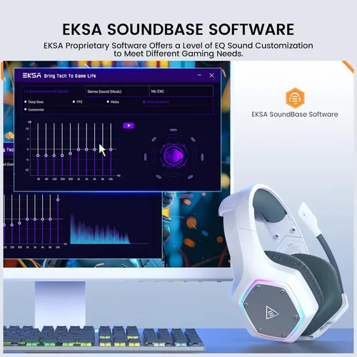 Vista 6 de EKSA E1000WT Wireless Gaming Headset,2.4GHz USB Gaming Headphones with Microphone for PC, PS5, PS4, Nintendo Switch, 7.1 Surround Sound Headset, RGB