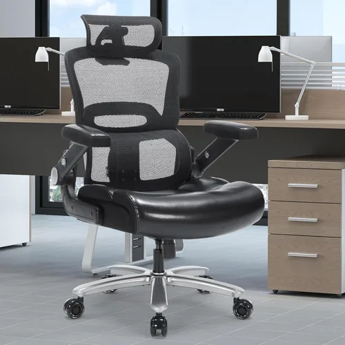 Vista 9 de Silla de oficina grande y alta de 500 libras, silla de escritorio ergonómica resistente con soporte lumbar ajustable, silla ejecutiva de computadora