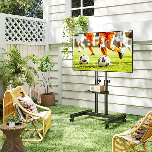 Vista 9 de TAVR Furniture - Soporte de TV móvil con ruedas, soporte de TV rodante con montaje en el suelo con ruedas bloqueables, altura ajustable para TV