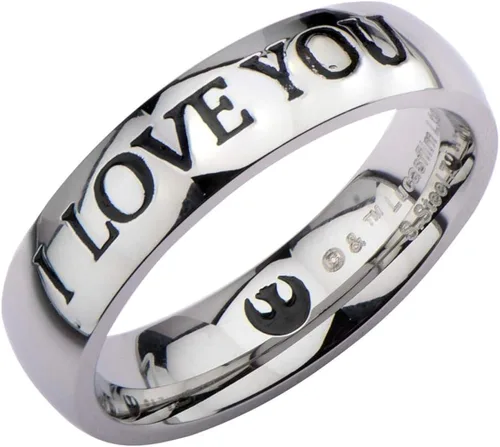 Vista 2 de Star Wars Anillo unisex de acero inoxidable con texto en inglés "I Love You", talla 9, Plástico