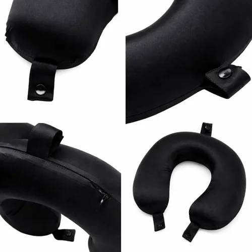 Vista 6 de ROSEWARD Funda de repuesto para almohada de cuello de viaje 100% seda de morera, funda extraíble de seda de viaje de grado 6A 22 Momme (negro)