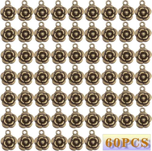 Vista 2 de BronaGrand 60pcs Rose Charm Pendant,Rose Flower Charms Flower Bead Charms Craft Supplies for Jewelry DIY Necklace Earrings Bracelet Making Accessory