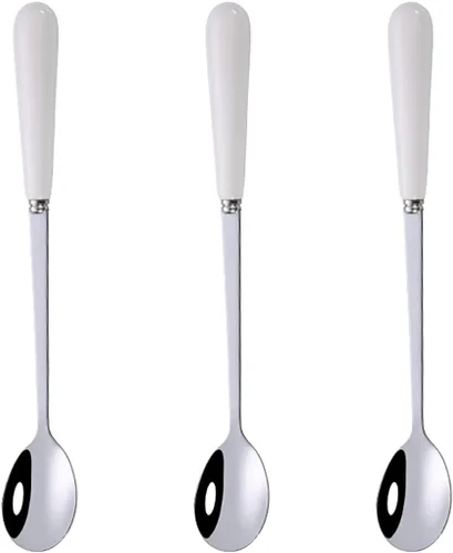 Vista 10 de 3 cucharas de mezcla para café, postre, helado, batido, cucharadita de acero inoxidable con mango de cerámica, cucharadas de café expreso, cucharas
