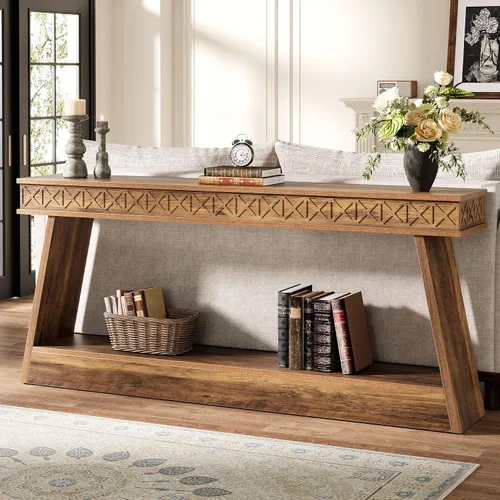 Vista 10 de Tribesigns Mesa Consola Moderna, Mesa de Entrada Extra Larga de 71 Pulgadas con Almacenamiento, Mesa de Sofá Estrecha de 2 Niveles Detrás del Sofá
