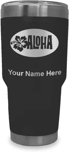 Vista 32 de LaserGram Taza aislada al vacío de 20 onzas, Aloha, grabado personalizado incluido (negro) Engraved Gift, Vacuum Insulated Stainless Steel, Laser
