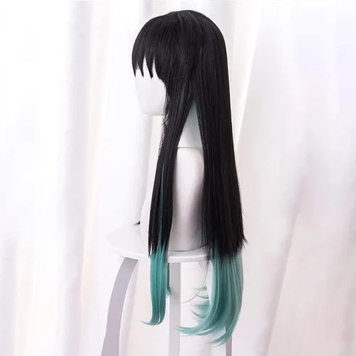 Vista 3 de Peluca larga recta Cosplay Cosplay Tokitou Muichirou para Demon Slaye Anime Kimetsu no Yaiba Personajes de Halloween Juega Pelucas Cosplay