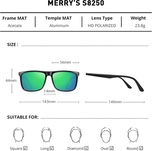 Vista 2 de MERRYS Gafas de sol cuadradas polarizadas para hombre patas de aluminio 100 UV S8250