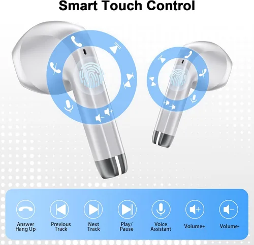 Vista 7 de Auriculares inalámbricos, Bluetooth de 5.4 pulgadas con 4 micrófonos ENC con cancelación de ruido, auriculares de 48 horas con graves profundos