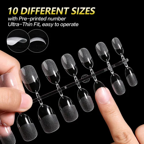 Vista 2 de AIMEILI 432 puntas de uñas postizas cortas de almendra, redondas, de cobertura completa, para extensión de uñas de remojo, uñas postizas acrílicas a