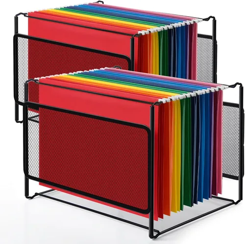Vista 10 de Comix Organizador de archivos colgante, organizador de carpetas de archivos de tamaño carta con malla de metal, caja de almacenamiento de carpetas
