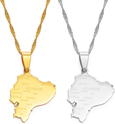 Vista 3 de DUSHOULIAN Collar de mapa para mujer - Collares con colgante de mapa de Ecuador - Encanto étnico africano, 45cm