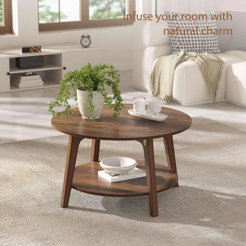 Vista 6 de Mesa auxiliar redonda pequeña con almacenamiento para decoración de sala de estar, mesa de centro de madera, mesa auxiliar de cocina, mesa central