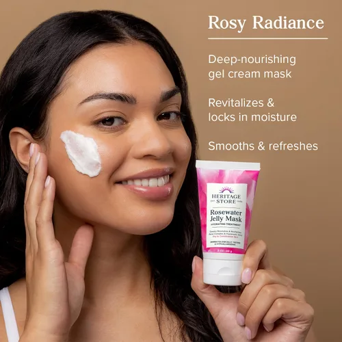 Vista 2 de HERITAGE STORE Máscara facial de gelatina de agua de rosas, tratamiento hidratante para pieles mixtas secas, la máscara facial de gel bloquea