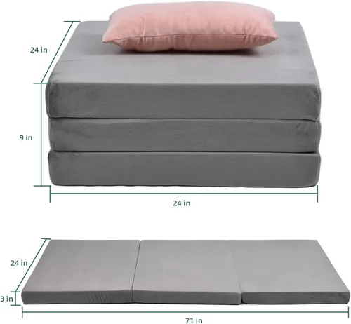 Vista 7 de Colchón plegable de espuma viscoelástica, colchón de cama triple con cubierta antipolvo, portátil, impermeable, para dormir al aire libre, plegable