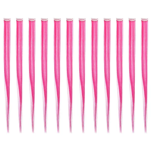 Vista 16 de SWACC 12 extensiones de cabello lacio de un color con clip, para mujer, extensiones de cabello sintético con rayas de color (rubio beige)