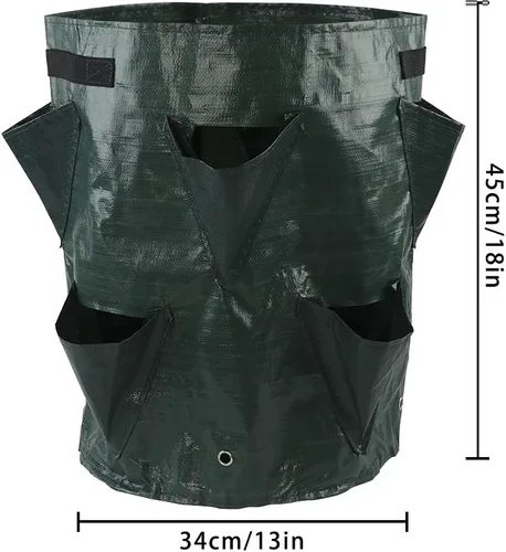 Vista 6 de Bolsas de cultivo para plantación de fresas, paquete de 2 bolsas de cultivo de 11 galones con bolsa de cultivo de 8 bolsillos con asas para fresas