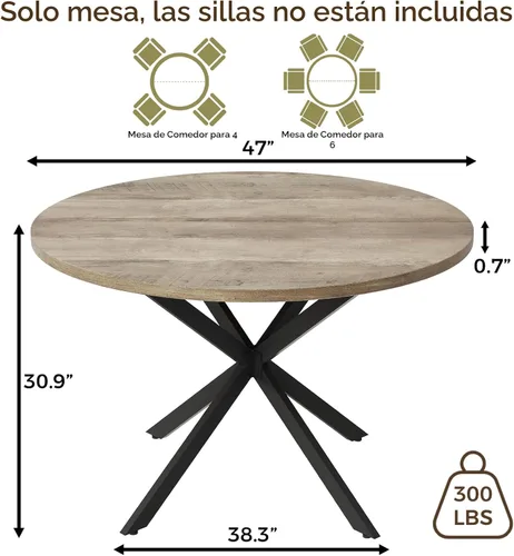 Vista 2 de Vantic Mesa de comedor redonda de 47 pulgadas para 4-6 personas, mesa de cocina de madera de granja para espacios pequeños, mesa de comedor circular