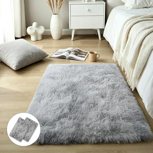 Vista 60 de KICHOWUA - Tapete grueso y esponjoso de 3 x 5 pies, color negro, ultrasuave, lavable, antideslizante, acogedor y peludo, para sala, dormitorio