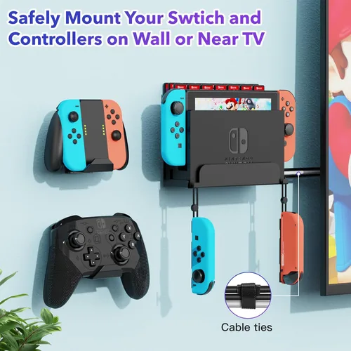 Vista 2 de KUNSLUCK Soporte de pared para Nintendo SwitchSwitch OLED con 2 controladores de montaje de pared y 28 tarjeteros de juego, almacena de forma segura