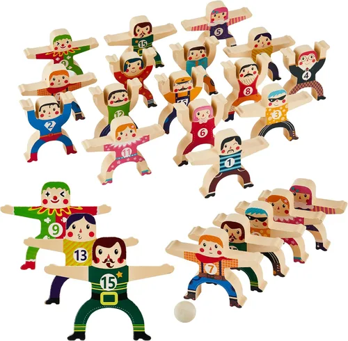 Vista 8 de moopok Juguetes Apilables de Madera, 16 Piezas Circo Hércules Troupe Acrobática Juguete de Encaje, Juego de Bloques de Construcción de Equilibrio