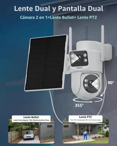 Vista 3 de OOSSXX Sistema de cámara de seguridad de batería solar dual de la lente 2K
