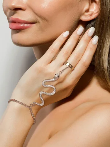 Vista 5 de Roe Dolph Pulsera de mano de plata para mujer, pulsera de anillo de dedo