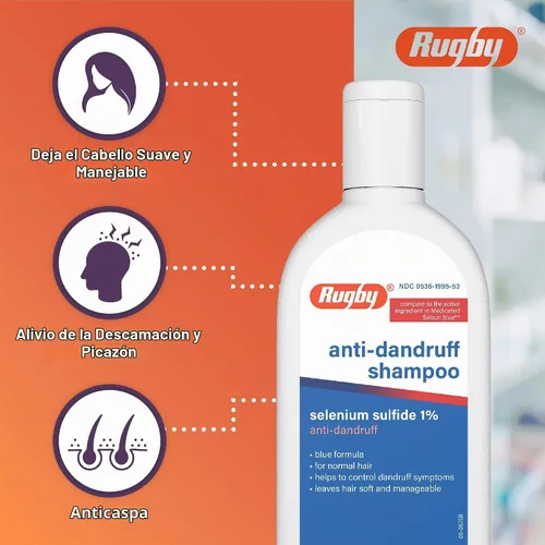 Vista 4 de Rugby - Champú anticaspa de sulfuro de selenio, fórmula azul para cabello