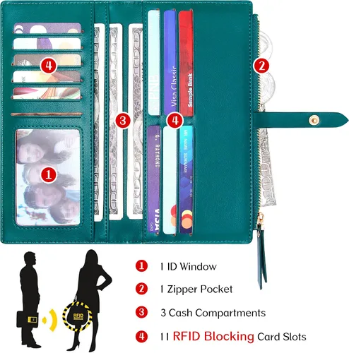 Vista 40 de Billeteras delgadas para mujer, tarjetero RFID plegable con bolsillo con cremallera, Mandala azul, Delgado