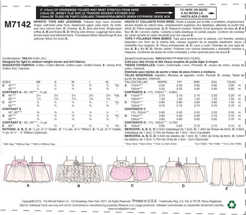 Vista 2 de McCall's Patterns M7142 Infants' Tops and Leggings Sewing Template, YA5 in One Envelope
