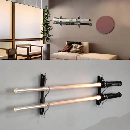 Vista 6 de Soporte de pared para espada, soporte Katana para exhibición de pared, soporte de sable de luz para pared, exhibición de espada, soporte de espada