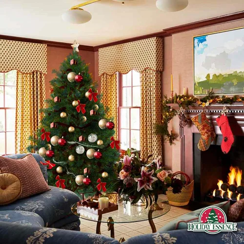 Vista 6 de árbol de Navidad, de Holiday Essence, artificial, verde, con 4 patas, 300 ramas, con base de PVC, sin luz