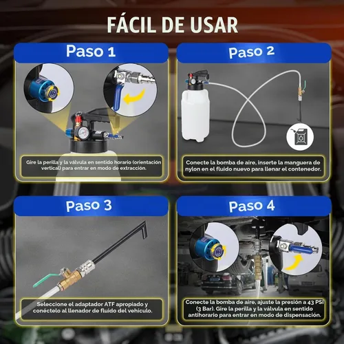 Vista 5 de Kit de Bomba de Transferencia de Líquido de Transmisión de 8L con 26PCS de Adaptadores ATF, Extractor de Aceite Automático y Dispensador Neumático