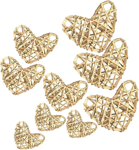 Vista 4 de Baosity 9 bolas de ratán de mimbre en forma de corazón mixto de 3 tamaños, esferas decorativas para decoración de bodas, árbol de Navidad, adornos