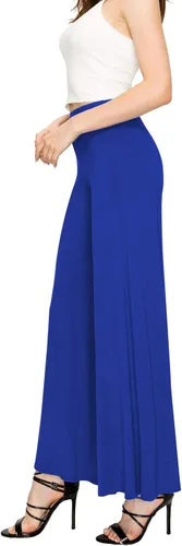 Vista 130 de Made By Johnny Pantalones palazzo elásticos de pierna ancha para mujer, lisos, casuales, cómodos