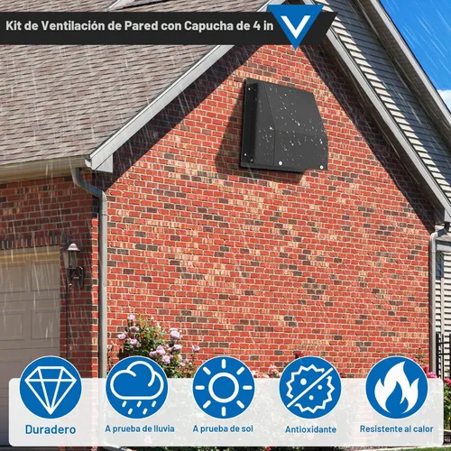Vista 6 de Cubierta de ventilación de secadora de 4 pulgadas, ventilación de pared con capucha con pantalla y amortiguador, cubiertas de ventilación de acero