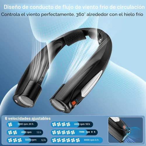 Vista 5 de Hionly Ventilador de cuello AI, ventilador personal portátil ajustable de 6 velocidades, recargable, batería de 6000 mAh de enfriamiento más rápido