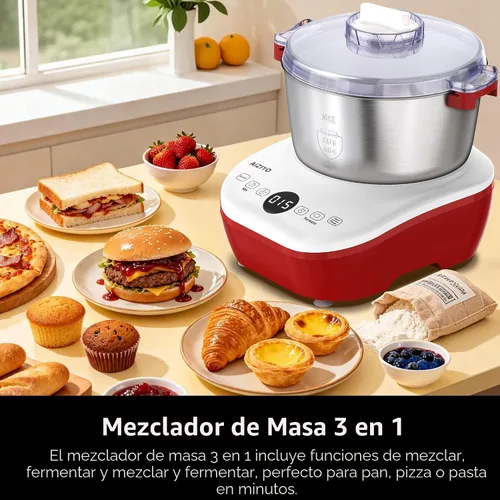 Vista 2 de AIZIYO DoughChief, Mezclador de masa de 5.3QT, Fabricador de masa con función de fermentación, Control de panel táctil, Tazón de acero inoxidable