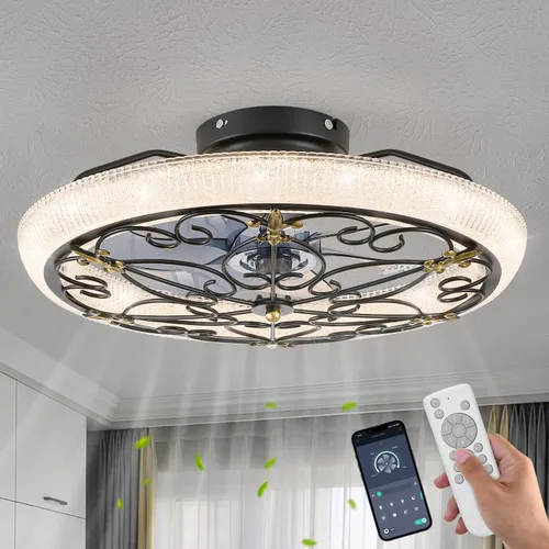 Vista 9 de Ventilador de techo enjaulado blanco con luces y control remoto, ventilador de techo industrial de granja con luz para cocina, dormitorio, sala