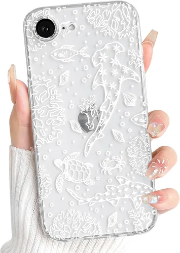 Vista 70 de NITITOP Funda para iPhone 13 Clear Sea Animal - Pez negro Pescado Negro