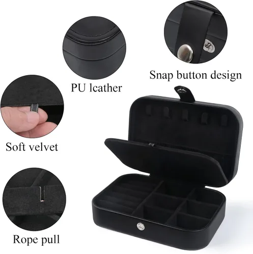 Vista 5 de Joyero de viaje, estuche de joyería de viaje mejorado, joyeros portátiles para mujeres, caja de joyería de piel sintética, organizador de joyas