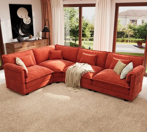 Vista 22 de ELUCHANG Sofá Seccional Modular en Forma de L de 113 pulgadas, cómodo sofá nube de 4 asientos con otomana móvil, sofá de asiento profundo para sala