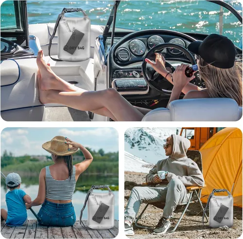 Vista 7 de Bolsa impermeable de almacenamiento transparente con tapa enrollable - Bolsa seca de 2 l/5 l/10 l/20 l, adecuada para viajes, natación, kayak Blanco