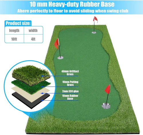 Vista 4 de Golf Putting Verde/Mat-Golf Training Mat - Alfombrilla profesional de práctica de golf - Putter largo desafiante verde para interiores y exteriores