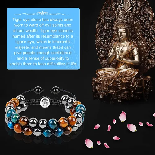Vista 24 de Pulsera de triple protección, ojo de tigre malvado de ojo y obsidiana negra de 0.315 in, pulsera curativa para hombres y mujeres, pulsera curativa