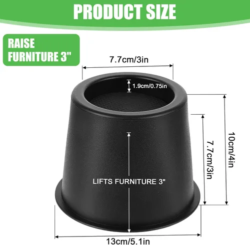 Vista 2 de Paquete de 6 elevadores de muebles de 4 pulgadas, elevadores de cama resistentes para mesa, escritorio, sofá, gabinete, marco de cama, dormitorio