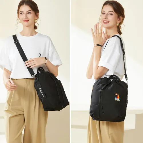 Vista 5 de Bolso bandolero de lona para mujer, estilo informal, con bordado de sol